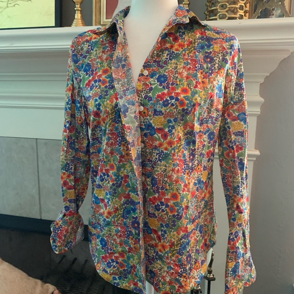 J CREW button up floral cotton blouse